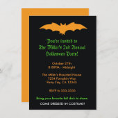 ハロウィーンオレンジこうもりオンブラックパーティの招待状 招待状 (正面/裏面)