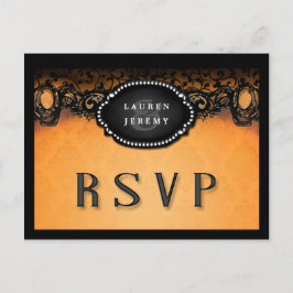 ハロウィーンオレンジとブラックエレガントマッチングRSVP インビテーションポストカード