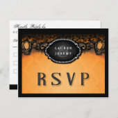 ハロウィーンオレンジとブラックエレガントマッチングRSVP インビテーションポストカード (正面/裏面)