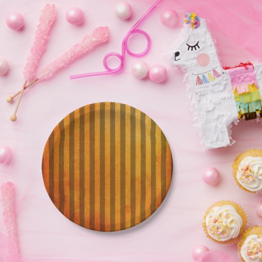 ハロウィーンオレンジとブラックストライプ紙プレート ペーパープレート (パーティー)