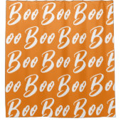 ハロウィーンオレンジとホワイトブー文字パターン シャワーカーテン (正面)