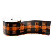 ハロウィーンオレンジと黒の格子縞リボン グログランリボン (リール)