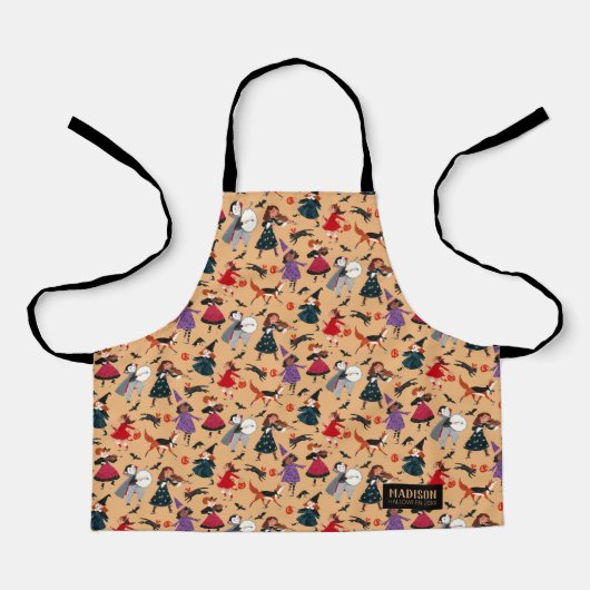 ハロウィーンオレンジのドレスアップ子供の魔女のパターン エプロン (正面)