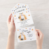 ハロウィーンオレンジのリトル幽霊ガールベビーシャワー オールインワン招待状 (貼ってはがせる)