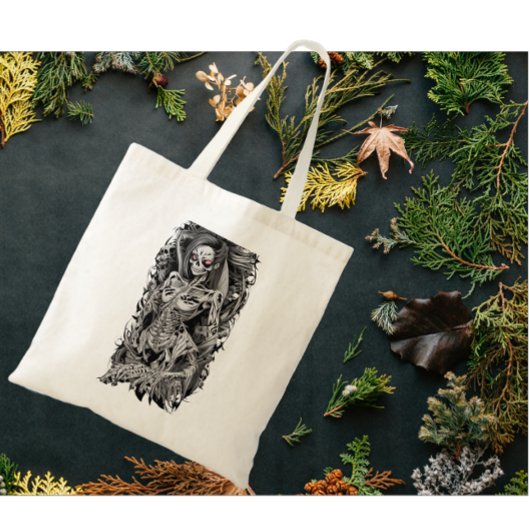 ハロウィーンオレンジの目をした女性骨格 トートバッグ