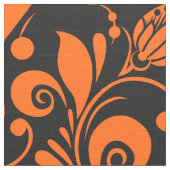 ハロウィーンオレンジの花のパターン黒の背景 ファブリック (クローズアップ)