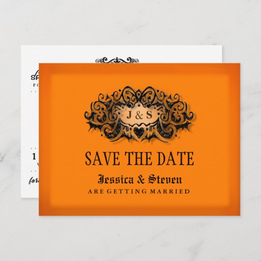 ハロウィーンオレンジはっきりしたとブラック日付の保存 案内ポストカード (正面/裏面)