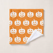 ハロウィーンオレンジカボチャ不気味ン柄 バスタオルセット (ウォッシュタオル)