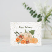 ハロウィーンオレンジカボチャ金ゴールド紙吹雪花 シーズンポストカード (スタンド正面)