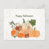 ハロウィーンオレンジカボチャ金ゴールド紙吹雪花 シーズンポストカード (正面)