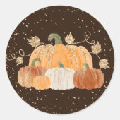 ハロウィーンオレンジカボチャ金ゴールド紙吹雪葉 ラウンドシール (正面)