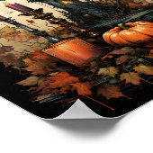 ハロウィーンオレンジカボチャ、こうもり、キャンドル葉と ポスター (角)