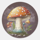 ハロウィーンオレンジキノコ ラウンドシール (正面)