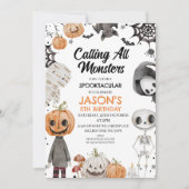 ハロウィーンオレンジコールオールモンスターズ誕生日 招待状 (正面)