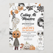 ハロウィーンオレンジコールオールモンスターズ誕生日 招待状 (正面/裏面)