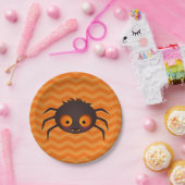 ハロウィーンオレンジシェブロンキュートスパイダーデザイン ペーパープレート (パーティー)