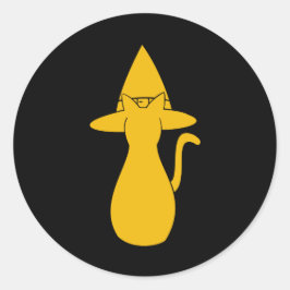 ハロウィーンオレンジシルエットしゃれた帽子をかぶった猫 ラウンドシール