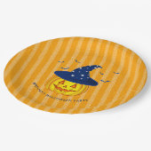 ハロウィーンオレンジスパークリーストライプズカボチャ ペーパープレート (アングル)