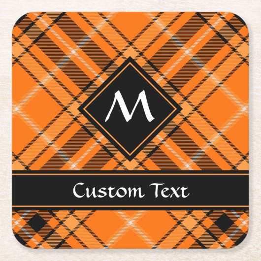 ハロウィーンオレンジタータンチェック スクエアペーパーコースター (正面)