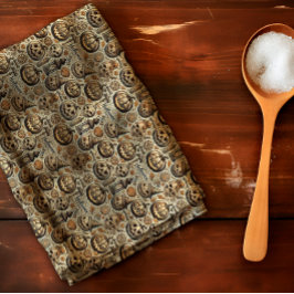 ハロウィーンオレンジブラウンスタイリッシュグレー キッチンタオル