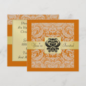 ハロウィーンオレンジマスクダマスク金ゴールド招待状 招待状 (正面/裏面)