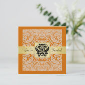 ハロウィーンオレンジマスクダマスク金ゴールド招待状 招待状 (スタンド正面)