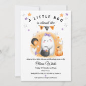 ハロウィーンオレンジリトルブー幽霊ガールベビーシャワー 招待状 (正面)