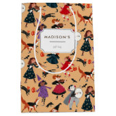 ハロウィーンオレンジ色かわいい子供たち ミディアムペーパーバッグ (正面)