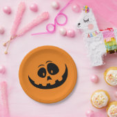 ハロウィーンオレンジ色のカボチャ顔秋おもしろい ペーパープレート (パーティー)