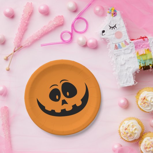 ハロウィーンオレンジ色のカボチャ顔秋おもしろい ペーパープレート (パーティー)