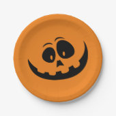 ハロウィーンオレンジ色のカボチャ顔秋おもしろい ペーパープレート (正面)