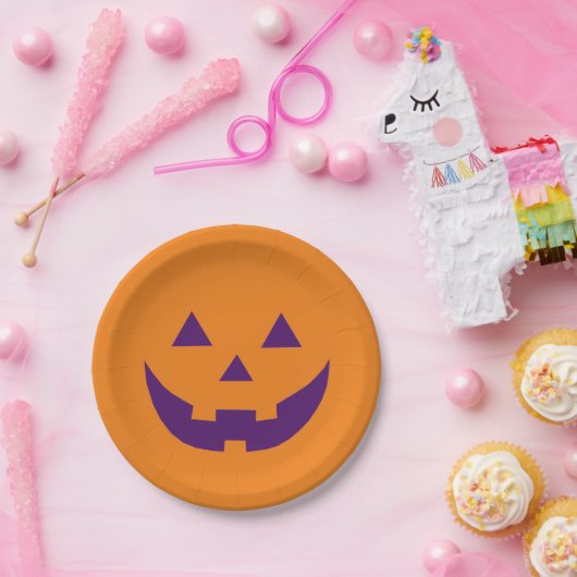 ハロウィーンオレンジ色の紫のハロウィーンのカボチャのちょうちんカボチャ ペーパープレート (パーティー)