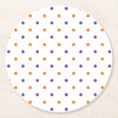 ハロウィーンオレンジ色の紫の白い水玉模様かわいい ラウンドペーパーコースター (正面)