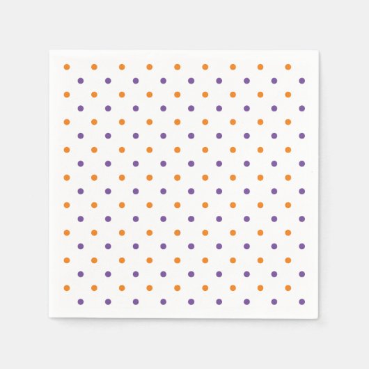 ハロウィーンオレンジ色の紫の白い水玉模様紙 スタンダードカクテルナプキン (正面)