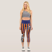 ハロウィーンオレンジ色の紫不気味のスケルトンスパイダー カプリレギンス (正面)