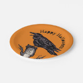 ハロウィーンオレンジ色の黒いカラス日付ゴシック ペーパープレート (アングル)