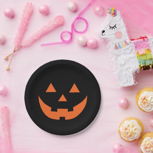 ハロウィーンオレンジ色の黒ハロウィーンのカボチャのちょうちん怖おもしろい ペーパープレート (パーティー)