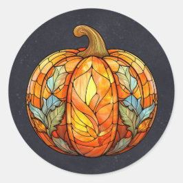 ハロウィーンオレンジ色ステンドグラスパンプキン ラウンドシール