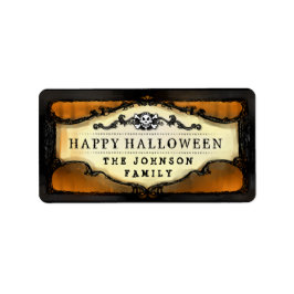 ハロウィーンオレンジ&ブラックスカルカスタムトリートラベル ラベル