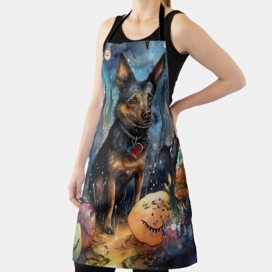 ハロウィーンオーストラリアのケルピーとカボチャ怖い エプロン (インサイチュ)