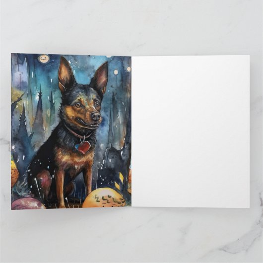 ハロウィーンオーストラリアのケルピーとカボチャ怖い カード (内部)