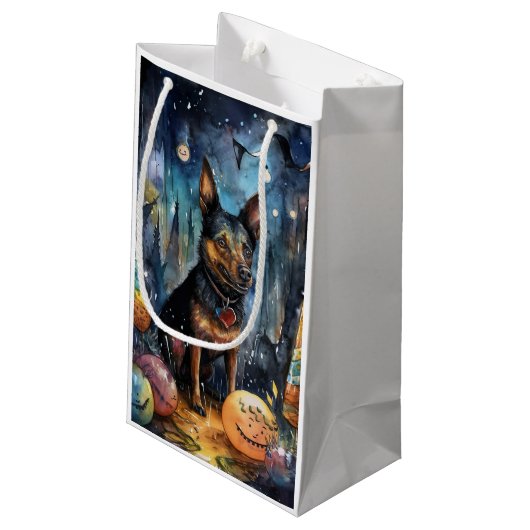 ハロウィーンオーストラリアのケルピーとカボチャ怖い スモールペーパーバッグ (裏面アングル)