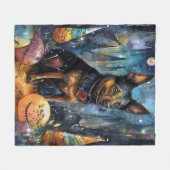 ハロウィーンオーストラリアのケルピーとカボチャ怖い フリースブランケット (正面(横))