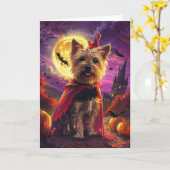 ハロウィーンオーストラリアのテリアードッグカボチャ怖 カード (黄色い花)