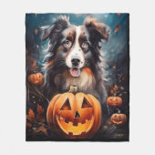 ハロウィーンオーストラリアの羊飼いカボチャ怖い フリースブランケット (正面)