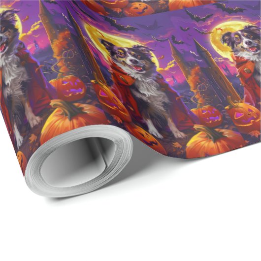 ハロウィーンオーストラリア羊飼い犬カボチャ怖い ラッピングペーパー (ロールコーナー)