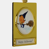 ハロウィーンオーナメントウィッチパンプキンブ飛んでいるロム ゴールドプレートバナーオーナメント (右)