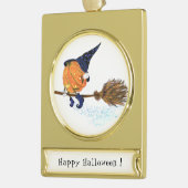 ハロウィーンオーナメントウィッチパンプキンブ飛んでいるロム ゴールドプレートバナーオーナメント (左)