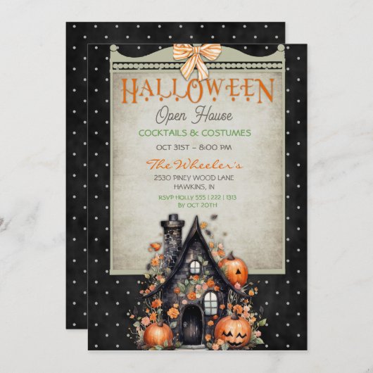 ハロウィーンオープンハウス幽霊のよく出る秋カボチャ 招待状 (正面/裏面)