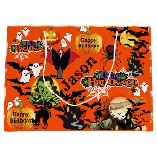 ハロウィーンオールティハッピーバースデー名幽霊たち ラージペーパーバッグ (正面)